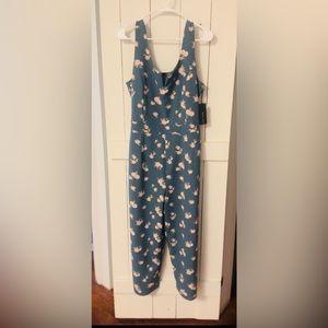 Black Tape_ Steel Blue Pink Floral Jumpsuit NWT